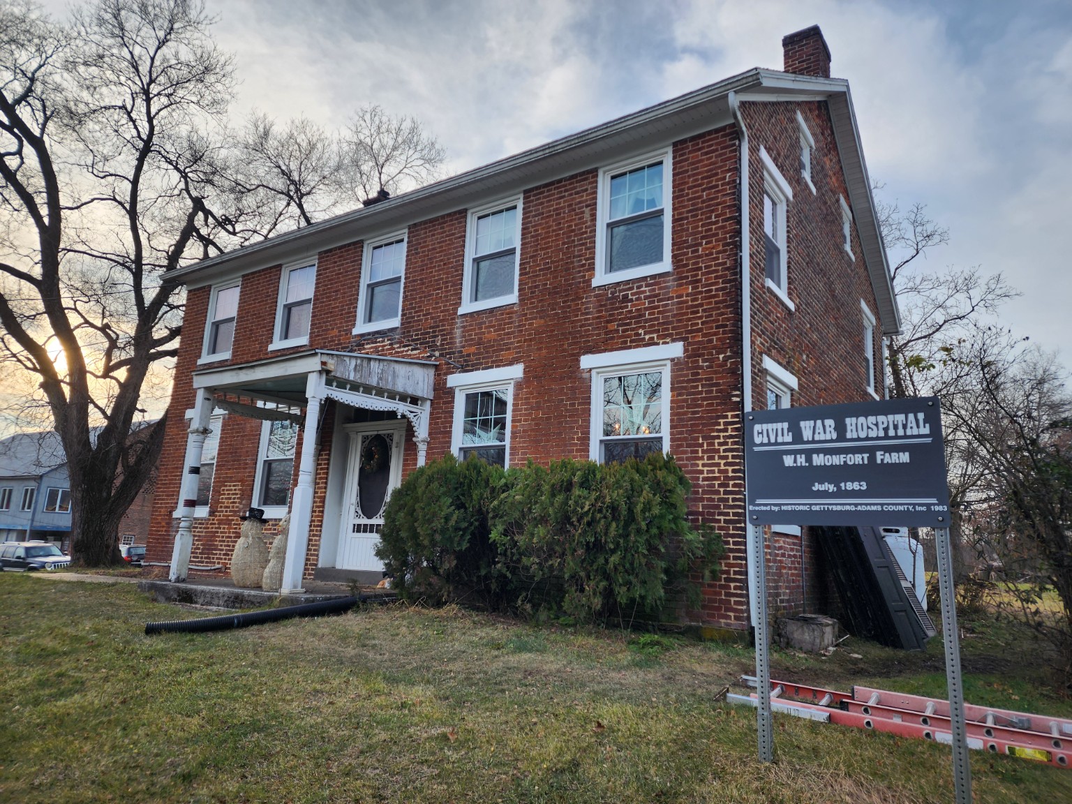 Front view of the historic Civil War hospital building
