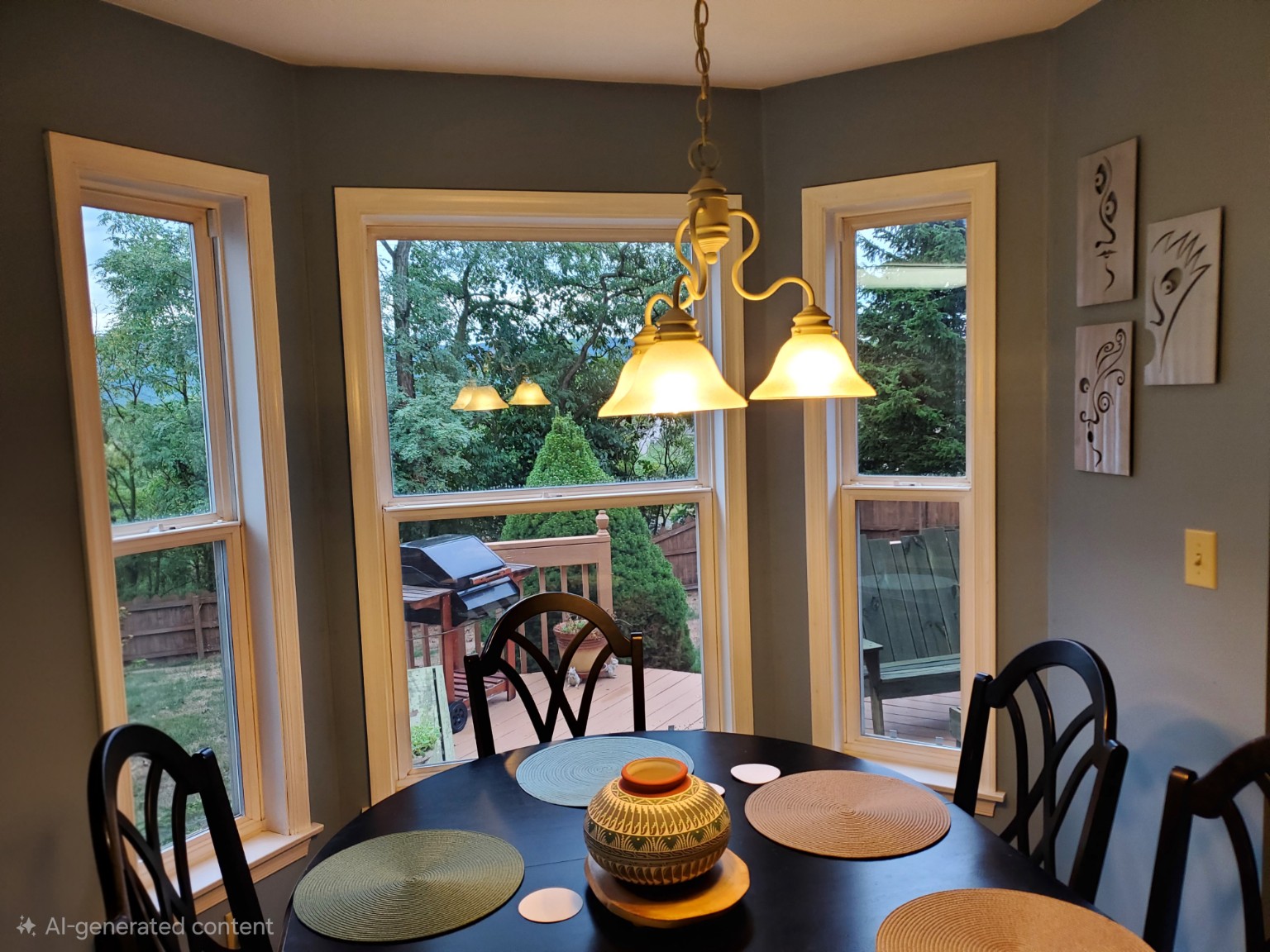 Before: adjoining dining area with bay windows